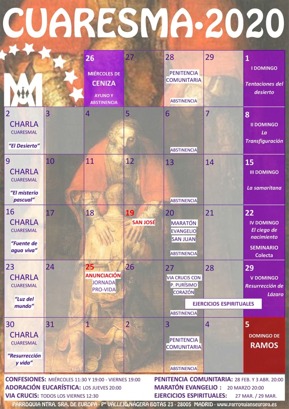 Calendario de Cuaresma Parroquia Nuestra Señora de Europa