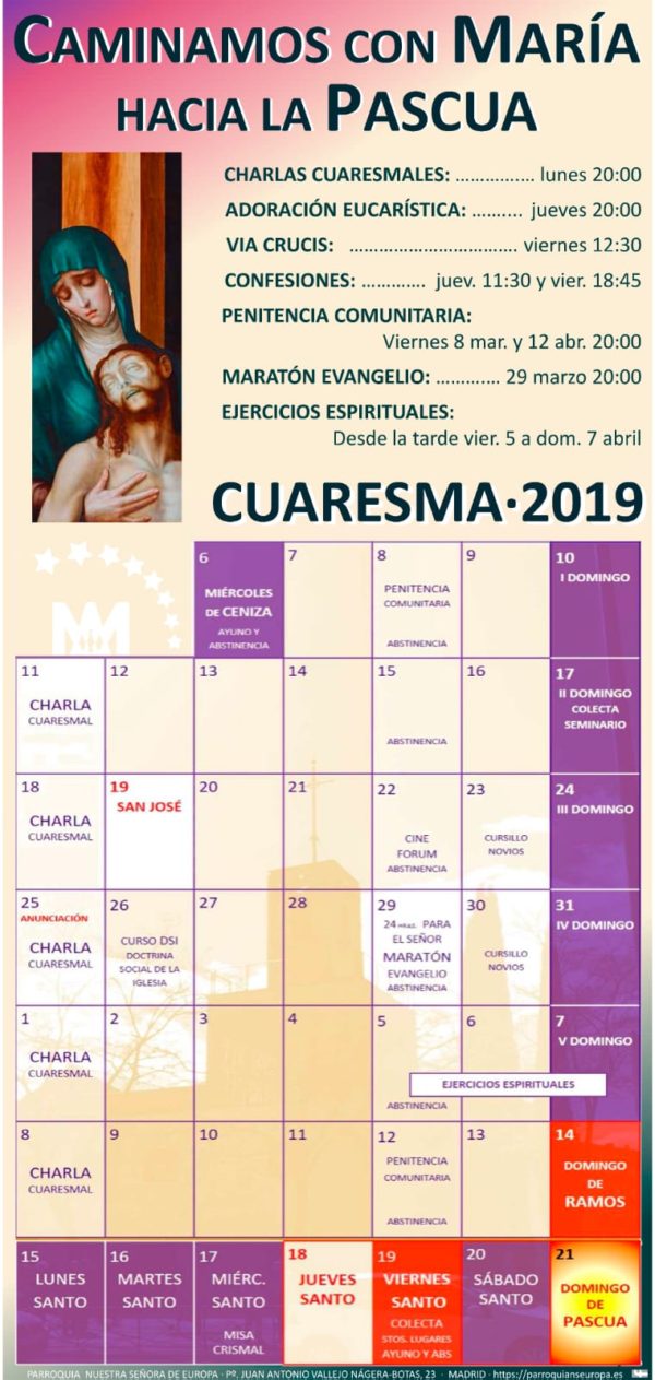 Descarga el Calendario de Cuaresma 2019 para Imprimir